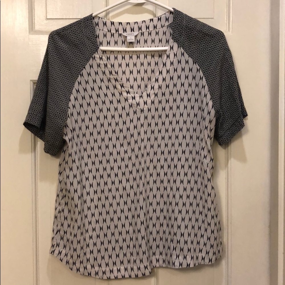 Fossil Black & White Silk Top
